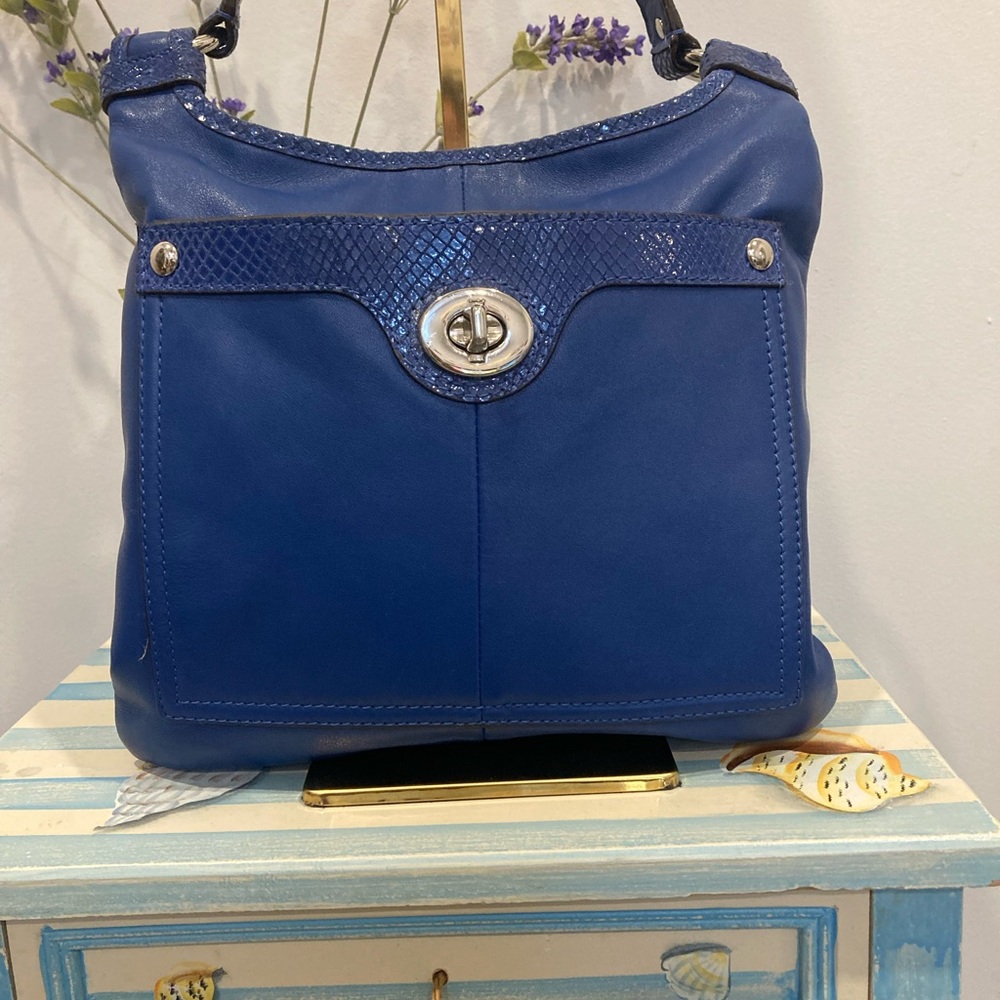 Coach Penelope Royal Blue Leather and Snake Embossed Crossbody Bag - Picture 2 of 15